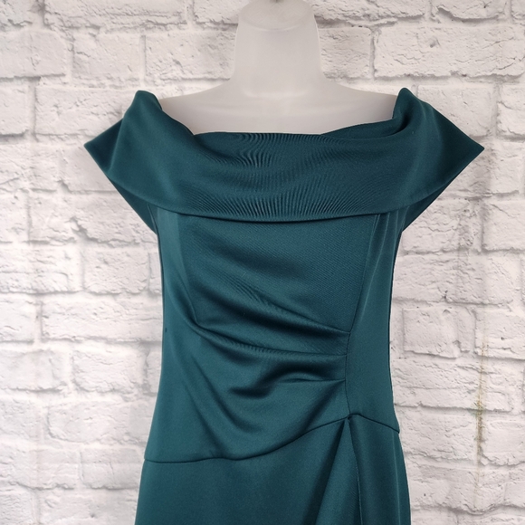 Xscape Evenings Long Scuba Off-The-Shoulder Dress - Picture 3 of 14